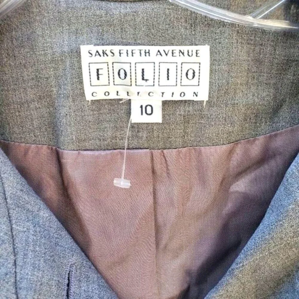 Vintage 80's Saks Fifth Avenue‎ Folio Collection Wool Gray Coat Dress SZ 10NWOT
